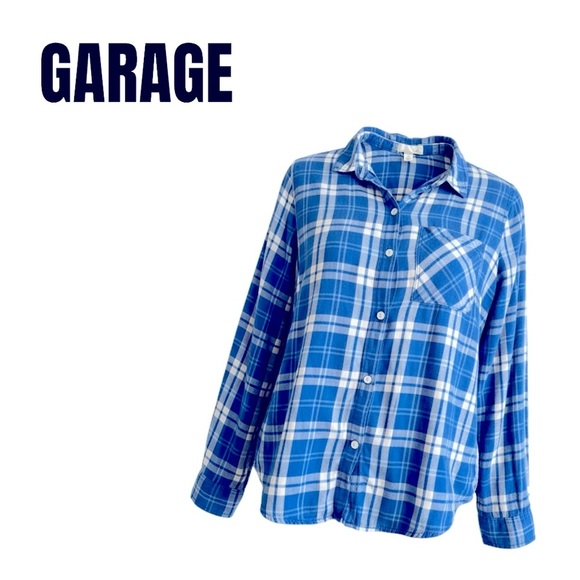 017 Garage Blue and White Plaid Button Down Shirt XS Womens - Picture 1 of 4